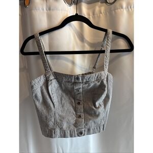 Hollister Gray and White Striped Cropped Button Front Tank Top Size M Y2K
